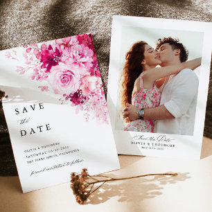 Reserve A Data Fundo de Foto Floral Rosa Quente Casamento