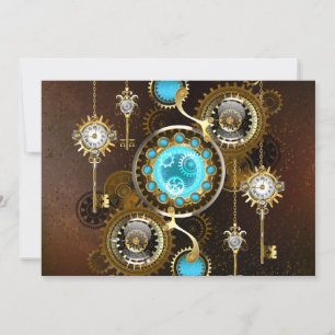 Reserve A Data Fundo Rusty Steampunk com Lentes Turquesa