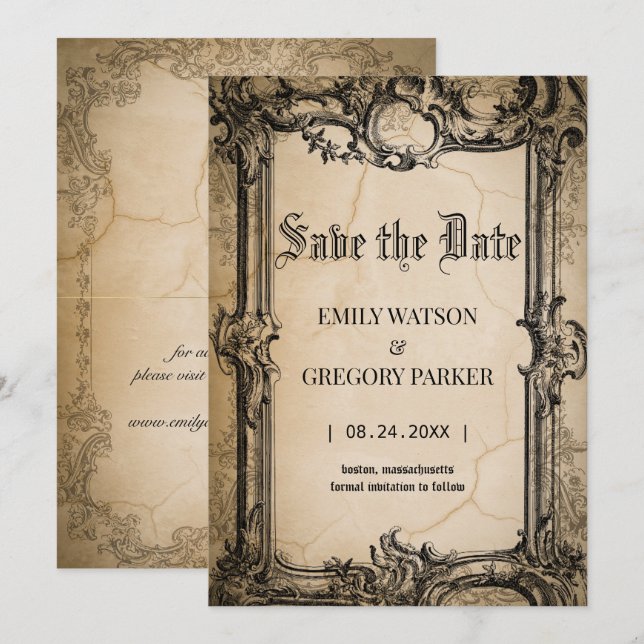 Reserve A Data Fundo vintage Save The Date (Frente/Verso)