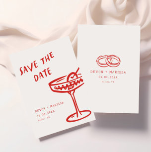Reserve A Data Funky + Red Modern Retro Divertido Casamento Ilust
