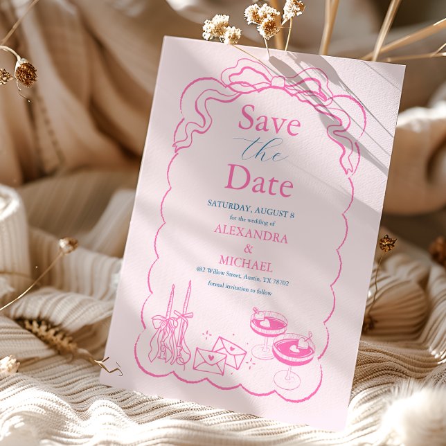 Reserve A Data Funky Retro Hand desenhada Champagne Tower Weding (Criador carregado)