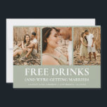 Reserve A Data Funny Sage Green Free Bebe Foto Moderna Casamento<br><div class="desc">Três Bebidas Grátis e vamos casar-nos,  salvar os cartões de data.</div>