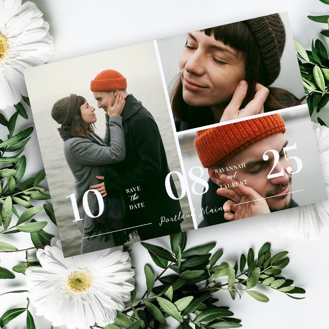 Reserve A Data Funny & Stylish 3 Multi Photo Wedding Collage  (Funny & Stylish 3 Multi Photo Wedding Collage Save the Date Card.)