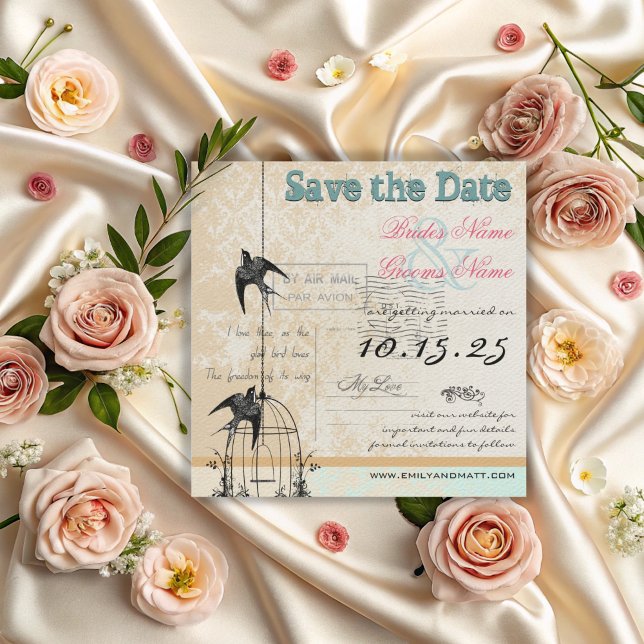 Reserve A Data Gaiola de Pássaros Damasco Casamento Salve a Data  (Criador carregado)