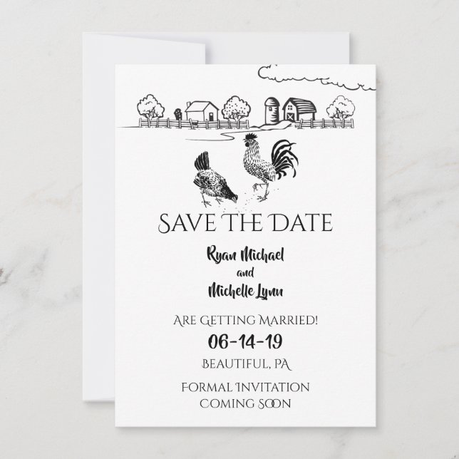 Reserve A Data Galinheiro Galo, Galinha | Casamento de Fazenda Pr (Frente)