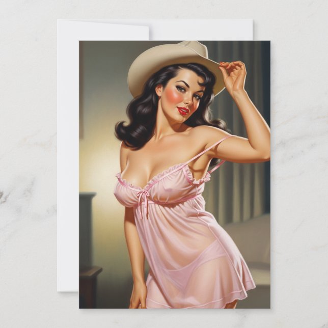 Reserve A Data Garota Pin-up Retrô com Chapéu de Cowboy (Frente)