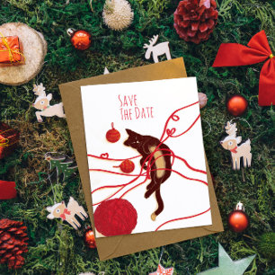 Reserve A Data Gato Feliz Natal - Gato Brincalhão com Fitas Verme