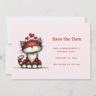 Reserve A Data Gato Fofo com Corações de Amor Vermelhos
