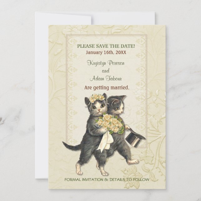 Reserve A Data Gatos Elegantes Casamento Salve a Data (Frente)