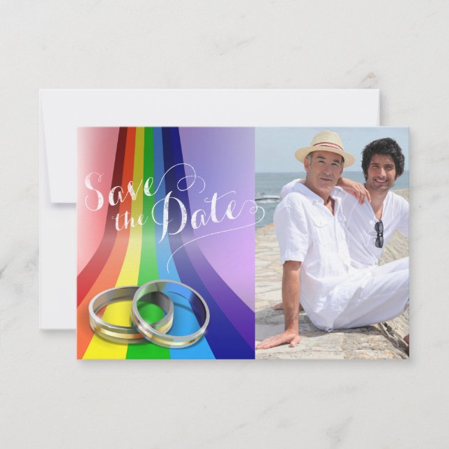 Reserve A Data Gay Rainbow e Rings Casamento Salvem a Data (Frente)