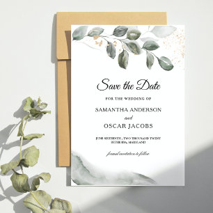 Reserve A Data Gel Greenery Watercolor Folha Pó Dourada