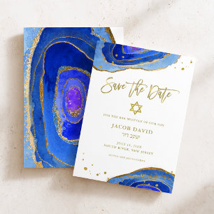 Reserve A Data Geodo Azul Aquarela com Ouro Bar Mitzvah