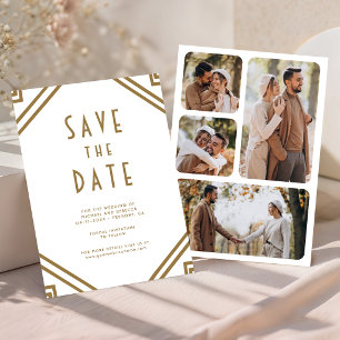 Reserve A Data Geométrico Art Deco Ouro Branco Foto Casamento