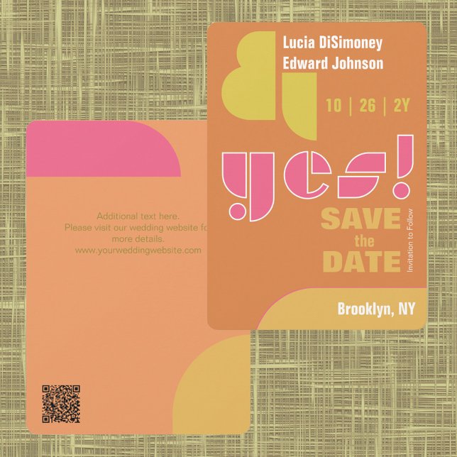 Reserve A Data Geométrico moderno, sim! Laranja Queimado Salvar D (Modern Sophisticated Burnt Orange Yes! Wedding Save the Date. Abstract Shapes. Geometric Typography.)