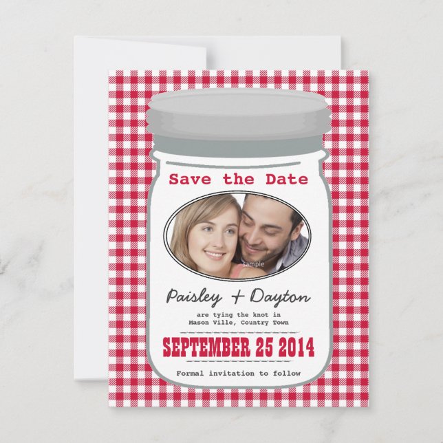 Reserve A Data Gingham Mason Jar Cute Country Salve a Data (Frente)