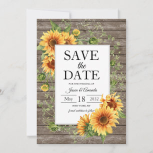 Reserve A Data Girasóis Casamento Personalizado de Madeira Rústic