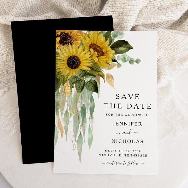 Reserve A Data Girassóis Florais Rústicos Preto E Branco (Elegant Black And White Sunflower Save The Date)