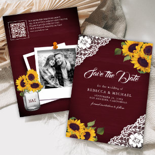 Reserve A Data Girassol Borgonha Código QR Foto Casamento