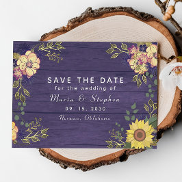 Reserve A Data Girassol e Floral Roxo Casamento de Outono
