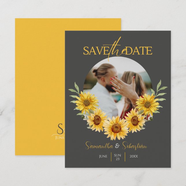 Reserve A Data Girassol Elegante Arco foto Flat Save The Date (Frente/Verso)