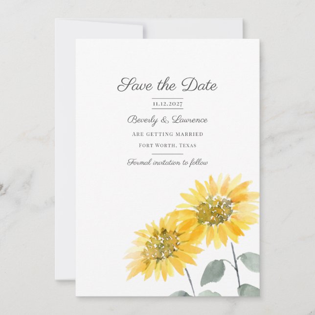 Reserve A Data Girassol Floral Botânico Aquarela Salve A Data (Frente)