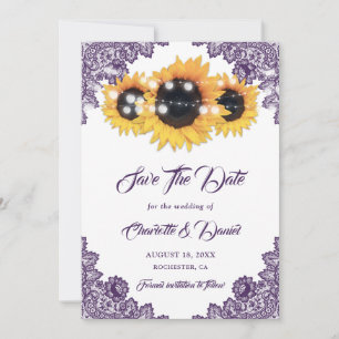 Reserve A Data Girassol Roxo de Renda Floral Casamento Rústico