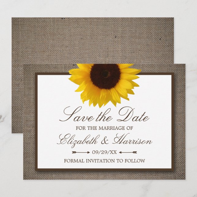 Reserve A Data Girassol Russo Do País Em Burlap (Frente/Verso)