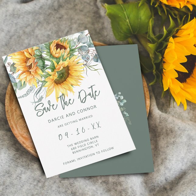 Reserve A Data Girassol Rústico Eucalipto Aquarela (Rustic Sunflower Eucalyptus Watercolor Save The Date)