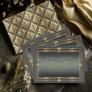 Reserve A Data Glam Art Deco Wedding Black/Dourado ID1033