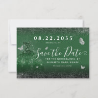 Glam Emerald Green Silver Glitter Gown Quinceanera