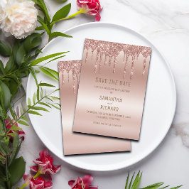 Reserve A Data Glitter de Diamante Dourado Elegante Rosa