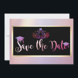 Reserve A Data Glitter Elegante, Graduação Tiara Salvar A Data<br><div class="desc">Boné graduado de brilho elegante,  tiara em fundo preto.</div>