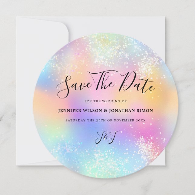 Reserve A Data Glitter holográfico Pastel Save the date de casame (Frente)