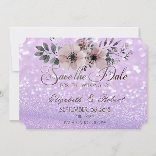 Reserve A Data Glittery Bokeh Floral Elegante Salve A Data (Frente)
