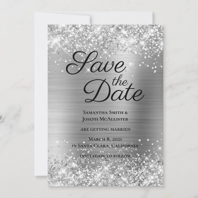 Reserve A Data Glittery Cinza Prateado Ombre Foil (Frente)