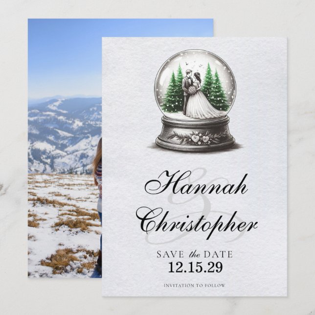 Reserve A Data Globo de Noiva e Neve do Groom (Frente/Verso)