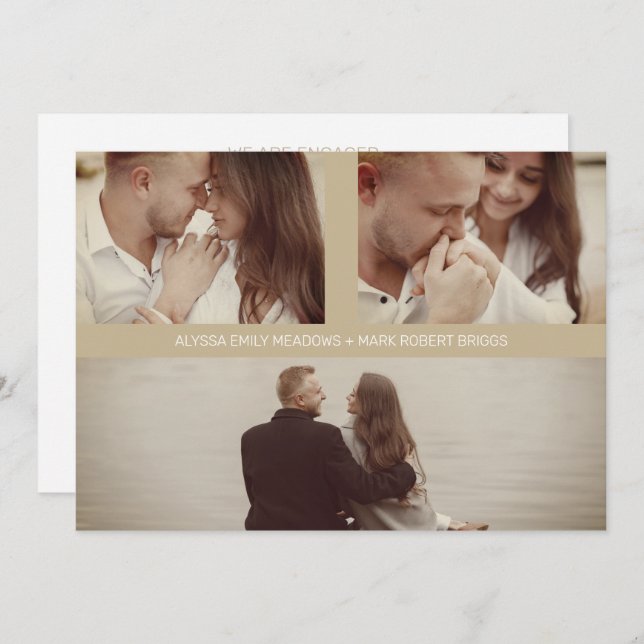 Reserve A Data Gold Simple Elegant Three Photos Couple in Loving (Frente/Verso)