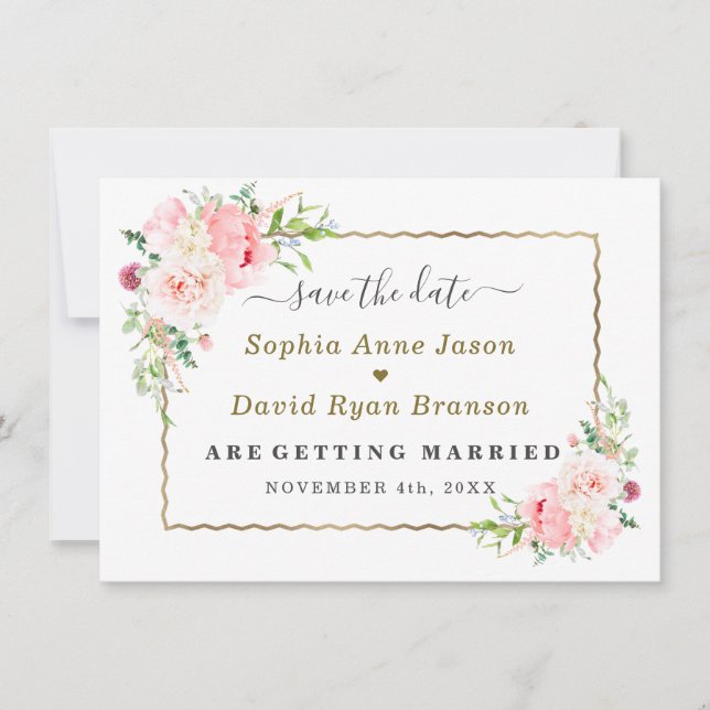 Reserve A Data Gold Wild Pink Flowers Wedding Calligraphy  (Frente)