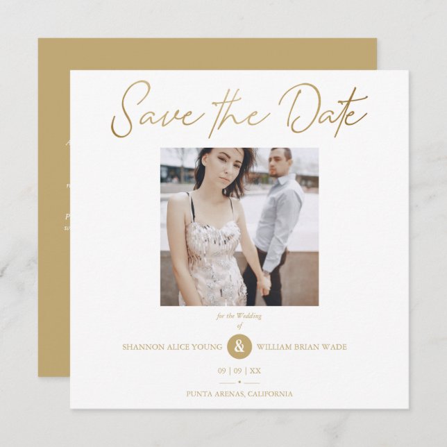 Reserve A Data Golden Effect Elegant Custom Photo Wedding (Frente/Verso)
