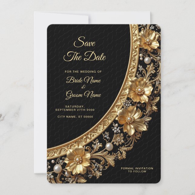 Reserve A Data Golden Ornate Frame Save the Date (Frente)