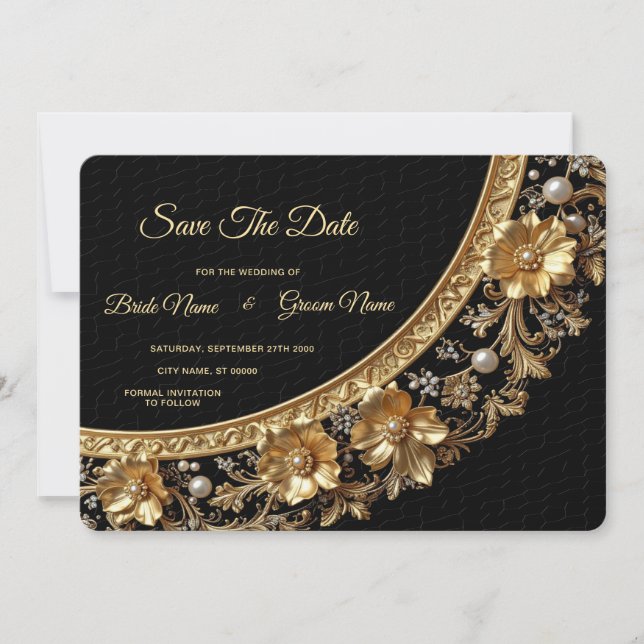 Reserve A Data Golden Quadro Ornado Save The Date (Frente)