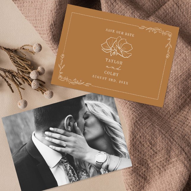 Reserve A Data Goldenrod de Casamento Floral de Arte de Linha (Criador carregado)