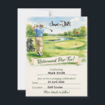 Reserve A Data Golf Retirement Party for golfer<br><div class="desc">Announce an upcoming celebration on the green with this stylish Golf Retirement Party Save the Date Card featuring a beautiful watercolor illustration of a golfer swinging on a scenic golf course. The fresh green fairway, red flag on the putting green, and relaxed country club atmosphere create the perfect theme for...</div>
