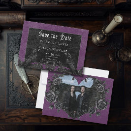 Reserve A Data Gothic Black Raven & Roses Purple Photo Wedding