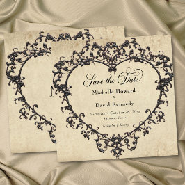 Reserve A Data Gothic Black Tan Parchment Filigree Heart Wedding