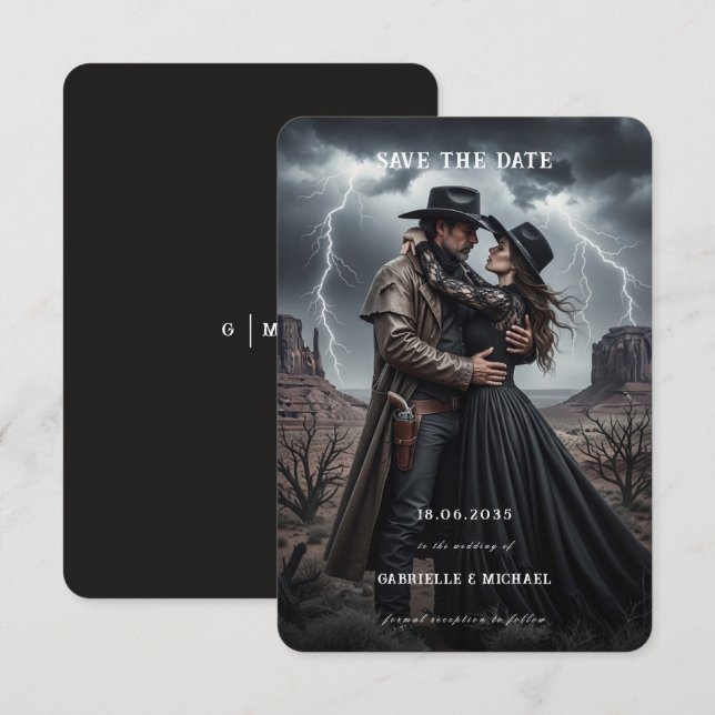Reserve A Data Gothic Couple Dark Western Save The Date (Frente/Verso)