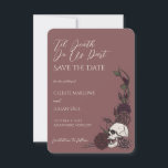 Reserve A Data Gothic Mauve Pink Skull Til Death Save the Date<br><div class="desc">This elegant Gothic Mauve Pink Skull Til Death Save the Date features dramatic dark floral corner designs with hand-drawn skull and rose details in deep burgundy and antique mauve tones, against a mauve pink background, creating a refined dark romance aesthetic. At the top, the editable “’Til Death Do Us Part”...</div>