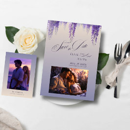 Reserve A Data Gradiente Caprichoso Roxo Floral 2 Foto Casamento