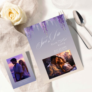 Reserve A Data Gradiente Caprichoso Roxo Floral 2 Foto Casamento