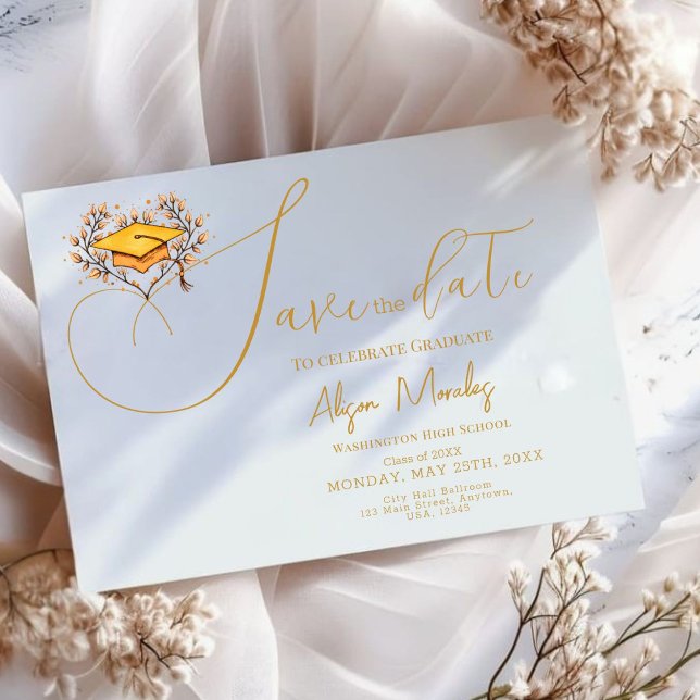 Reserve A Data Graduação 2025 Salvar a data Dourado Boné (Criador carregado)